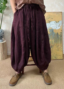 Plus Size Blackish Green Elastic Waist Linen Lantern Pants Summer