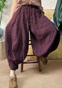 Plus Size Blackish Green Elastic Waist Linen Lantern Pants Summer