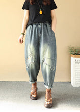 Load image into Gallery viewer, Plus Size Blue Cartoon Embroidered Denim Pants Summer