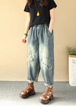 Load image into Gallery viewer, Plus Size Blue Cartoon Embroidered Denim Pants Summer