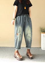 Load image into Gallery viewer, Plus Size Blue Cartoon Embroidered Denim Pants Summer