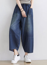 Load image into Gallery viewer, Plus Size Blue Elastic Waist Patchwork Cotton Denim Pants Spring