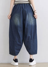 Load image into Gallery viewer, Plus Size Blue Elastic Waist Patchwork Cotton Denim Pants Spring