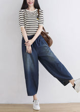 Load image into Gallery viewer, Plus Size Blue Elastic Waist Patchwork Cotton Denim Pants Spring