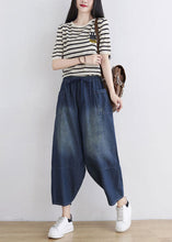 Load image into Gallery viewer, Plus Size Blue Elastic Waist Patchwork Cotton Denim Pants Spring