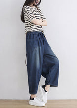 Load image into Gallery viewer, Plus Size Blue Elastic Waist Patchwork Cotton Denim Pants Spring