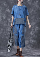 Load image into Gallery viewer, Plus Size Blue Oversized Patchwork Pockets Denim Two Pieces Set Summer