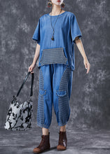 Load image into Gallery viewer, Plus Size Blue Oversized Patchwork Pockets Denim Two Pieces Set Summer