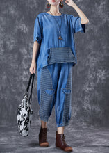 Load image into Gallery viewer, Plus Size Blue Oversized Patchwork Pockets Denim Two Pieces Set Summer