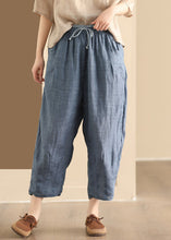 Load image into Gallery viewer, Plus Size Blue Pockets Elastic Waist Linen Harem Pants Summer