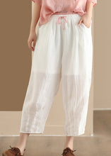 Load image into Gallery viewer, Plus Size Blue Pockets Elastic Waist Linen Harem Pants Summer