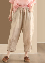 Load image into Gallery viewer, Plus Size Blue Pockets Elastic Waist Linen Harem Pants Summer