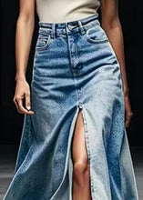 Load image into Gallery viewer, Plus Size Blue Pockets Side Open Denim Maxi Skirts Summer