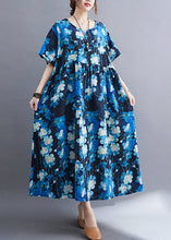 Load image into Gallery viewer, Plus Size Blue Print Patchwork Vacation Maxi Dresses Short Sleeve