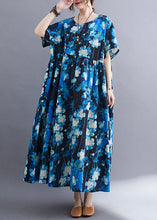 Load image into Gallery viewer, Plus Size Blue Print Patchwork Vacation Maxi Dresses Short Sleeve