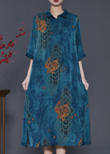 Load image into Gallery viewer, Plus Size Blue Print Side Open Silk A Line Dress Summer