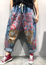 Load image into Gallery viewer, Plus Size Blue Print Tie Waist Ripped Wide Leg Pants Summer