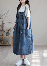 Load image into Gallery viewer, Plus Size Blue drawstring pocket Spaghetti Strap Cotton denim Dress Spring