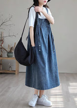 Load image into Gallery viewer, Plus Size Blue drawstring pocket Spaghetti Strap Cotton denim Dress Spring