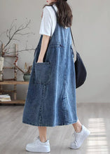 Load image into Gallery viewer, Plus Size Blue drawstring pocket Spaghetti Strap Cotton denim Dress Spring