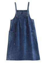 Load image into Gallery viewer, Plus Size Blue drawstring pocket Spaghetti Strap Cotton denim Dress Spring