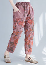 Load image into Gallery viewer, Plus Size Brick Red Elastic Waist Print Cotton Denim Pants Spring