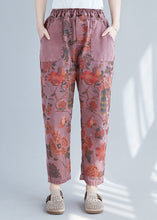 Load image into Gallery viewer, Plus Size Brick Red Elastic Waist Print Cotton Denim Pants Spring