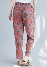 Load image into Gallery viewer, Plus Size Brick Red Elastic Waist Print Cotton Denim Pants Spring