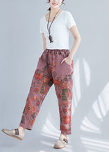 Load image into Gallery viewer, Plus Size Brick Red Elastic Waist Print Cotton Denim Pants Spring