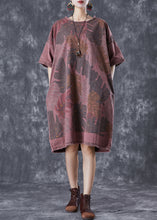 Load image into Gallery viewer, Plus Size Brick Red O-Neck Print Denim Maxi Dresses Summer