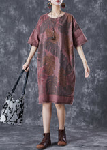 Load image into Gallery viewer, Plus Size Brick Red O-Neck Print Denim Maxi Dresses Summer