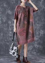 Load image into Gallery viewer, Plus Size Brick Red O-Neck Print Denim Maxi Dresses Summer