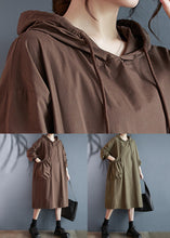 Load image into Gallery viewer, Plus Size Coffee Hooded Pockets Cotton Dress Long Sleeve