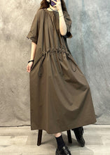 Load image into Gallery viewer, Plus Size Coffee O-Neck Drawstring Cotton Dresses Summer