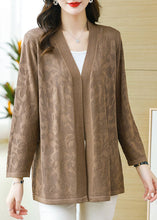 Load image into Gallery viewer, Plus Size Coffee Patchwork Solid Thin Knit Cardigan Long Sleeve