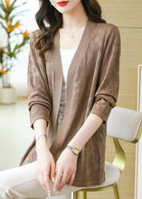 Load image into Gallery viewer, Plus Size Coffee Patchwork Solid Thin Knit Cardigan Long Sleeve