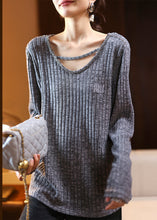 Load image into Gallery viewer, Plus Size Coffee V Neck Nail Bead Patchwork Knit Top Spring