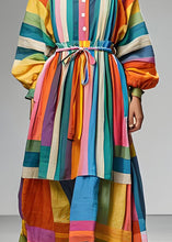 Load image into Gallery viewer, Plus Size Colorblock Square Collar Tie Waist Patchwork Cotton Dress Long Sleeve