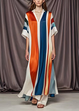 Load image into Gallery viewer, Plus Size Colorblock V Neck Patchwork Silk Maxi Dress Summer