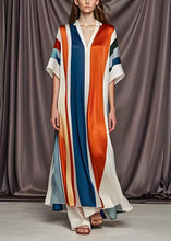 Load image into Gallery viewer, Plus Size Colorblock V Neck Patchwork Silk Maxi Dress Summer