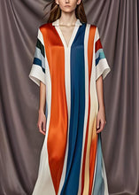 Load image into Gallery viewer, Plus Size Colorblock V Neck Patchwork Silk Maxi Dress Summer