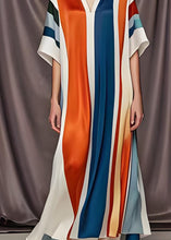 Load image into Gallery viewer, Plus Size Colorblock V Neck Patchwork Silk Maxi Dress Summer