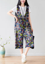 Load image into Gallery viewer, Plus Size Dark Grey V Neck Print Pockets Cotton Overalls Jumpsuit Summer