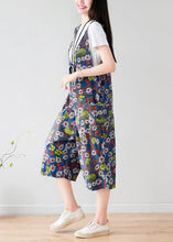 Load image into Gallery viewer, Plus Size Dark Grey V Neck Print Pockets Cotton Overalls Jumpsuit Summer