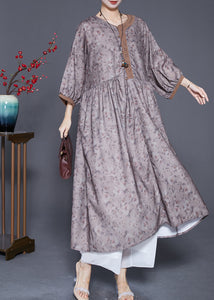 Plus Size Embroidered Print Wrinkled Linen Robe Dresses Summer