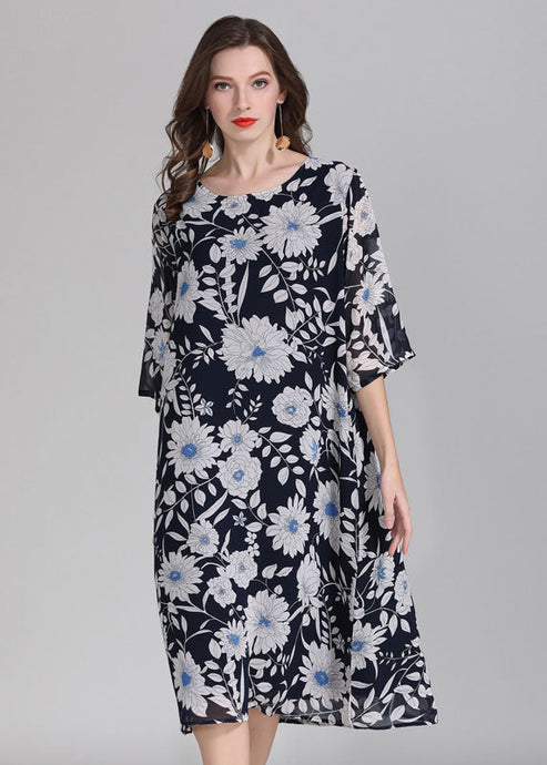 Plus Size Floral O Neck Patchwork Chiffon Dress Summer