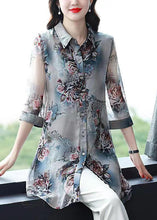 Load image into Gallery viewer, Plus Size Floral Peter Pan Collar Patchwork Chiffon Shirts Summer