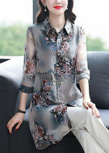 Load image into Gallery viewer, Plus Size Floral Peter Pan Collar Patchwork Chiffon Shirts Summer