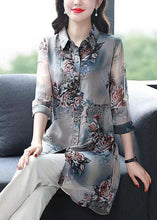 Load image into Gallery viewer, Plus Size Floral Peter Pan Collar Patchwork Chiffon Shirts Summer