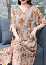 Load image into Gallery viewer, Plus Size Floral V Neck Print  Patchwork Silk Mid Dress Summer